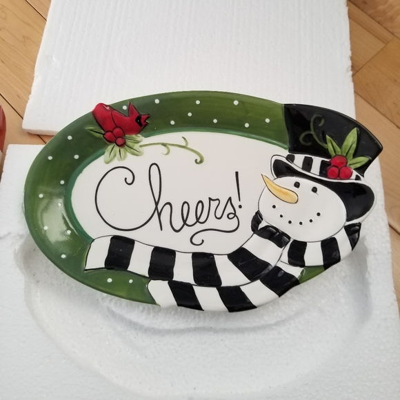 🌻Fitz & Floyd Frosty's Frolic Cheers Snack Tray - Picture 6 of 6